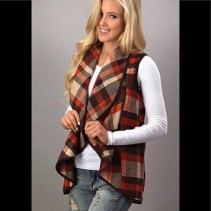 Boutique Pumpkin Spice Plaid‎ Sweater Vest Cardigan